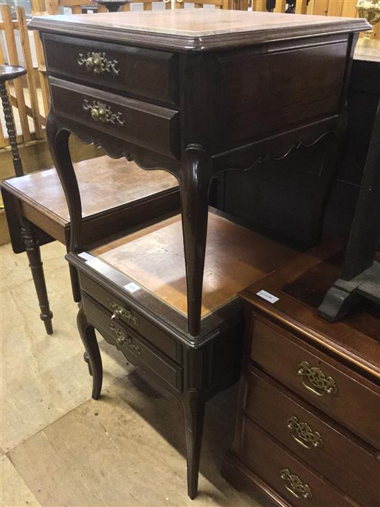 Pr leather top low tables with 2 drawers